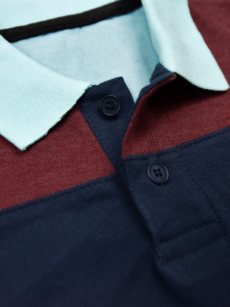 NXT Summer P.Q Polo Shirt For Kids-Sky with Navy & Brown-BR13186