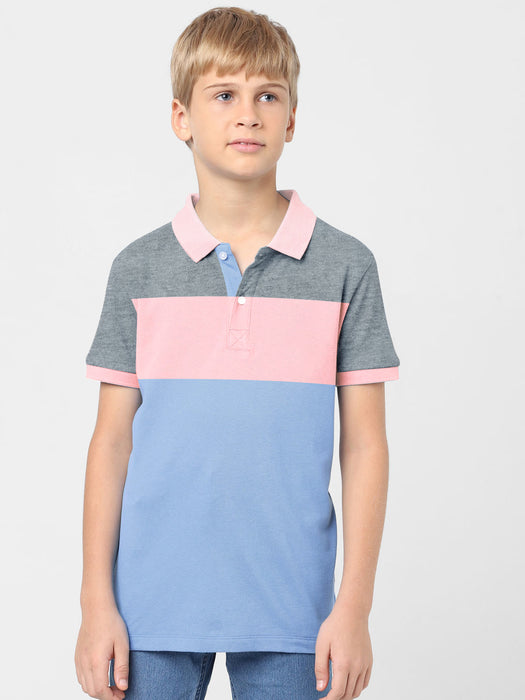 NXT Summer P.Q Polo Shirt For Kids-Sky with Pink & Navy Melange-BR13190