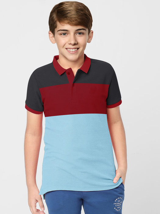 NXT Summer P.Q Polo Shirt For Kids-Sky with Red & Charcoal Panel-BR13191