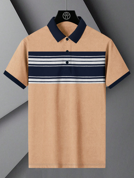 NXT Summer Polo Shirt For Men-Base Skin with Navy & White Stripe-BR12973