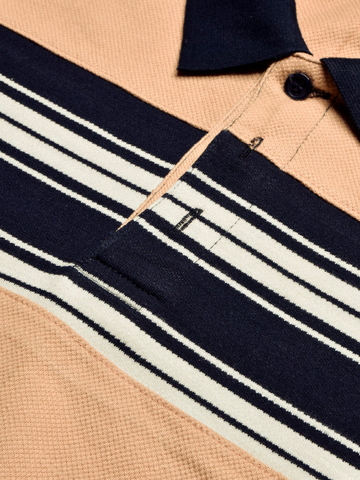 NXT Summer Polo Shirt For Men-Base Skin with Navy & White Stripe-BR12973