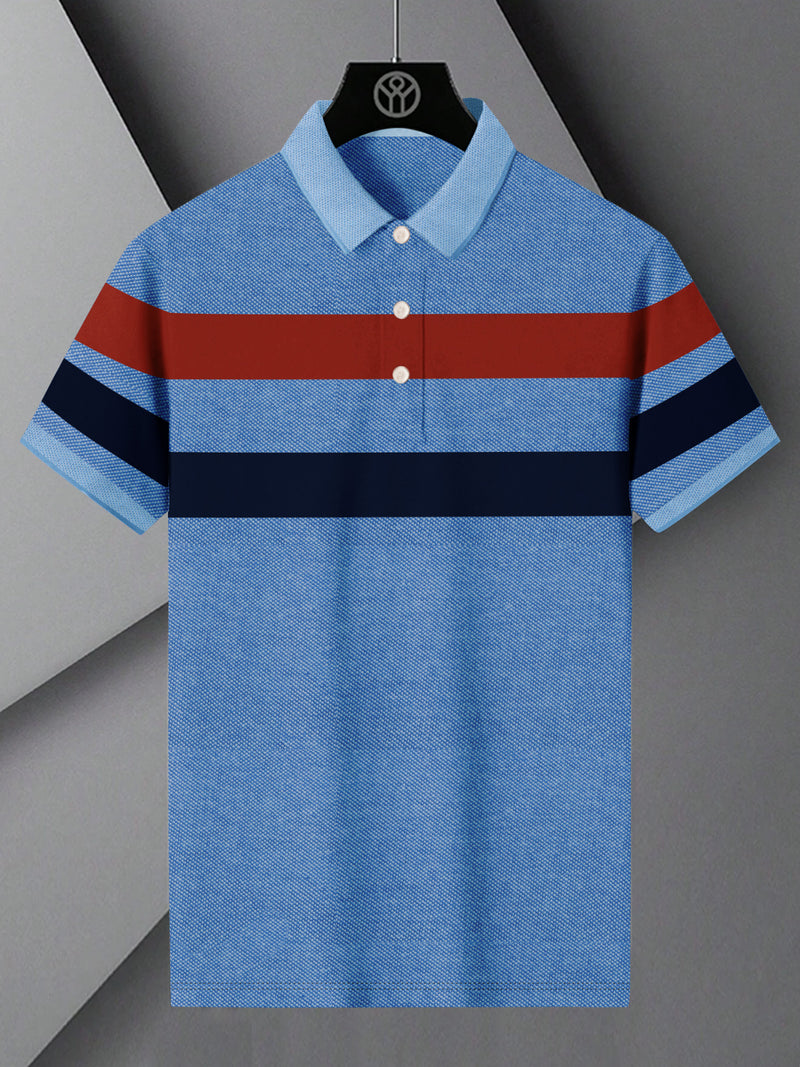 NXT Summer Polo Shirt For Men-Blue Melange with Navy & Red Stripe-BR12959