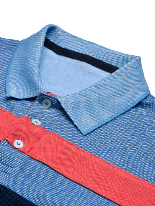 NXT Summer Polo Shirt For Men-Blue Melange with Navy & Red Stripe-BR12959
