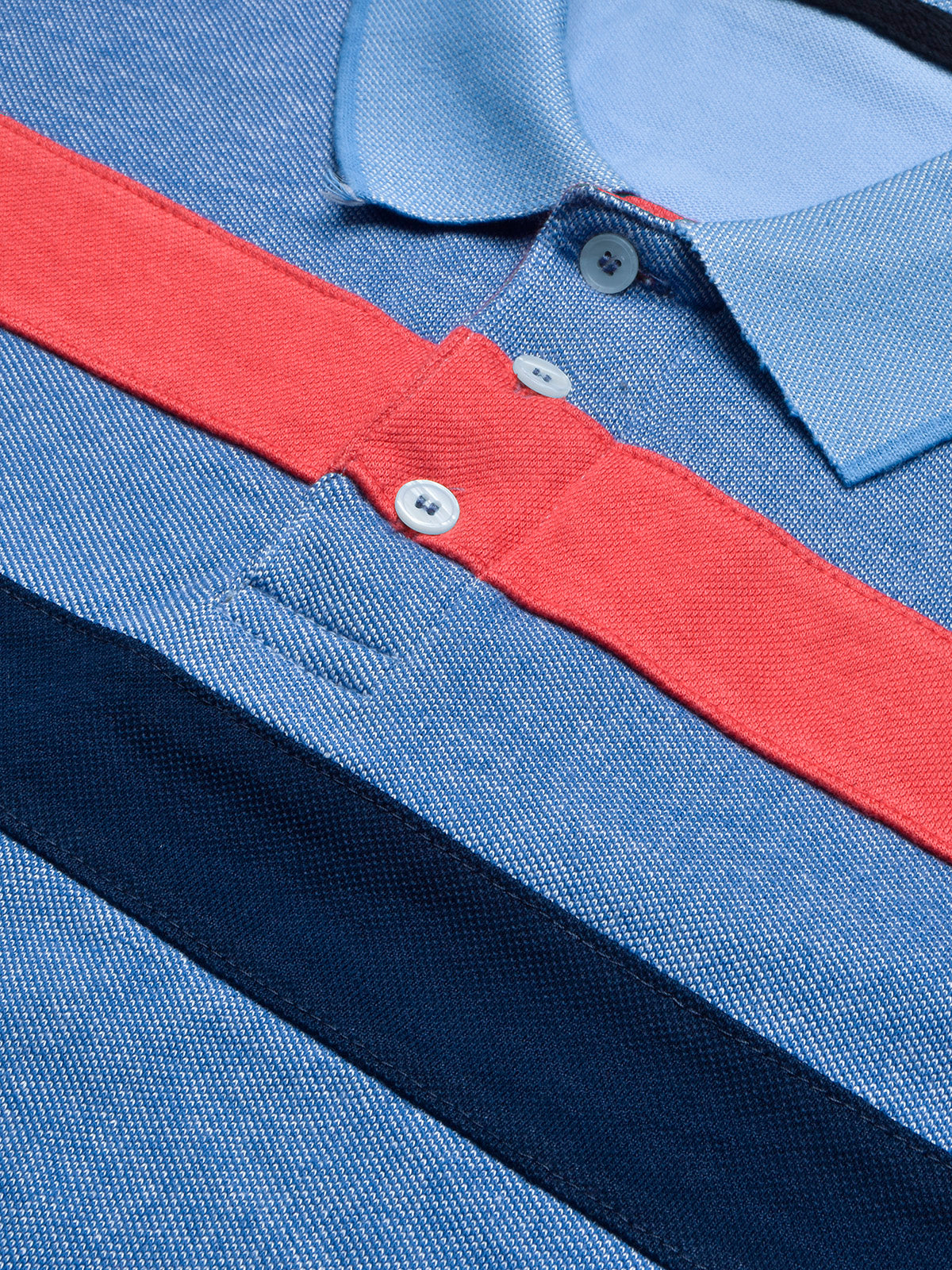 NXT Summer Polo Shirt For Men-Blue Melange with Navy & Red Stripe-BR12959