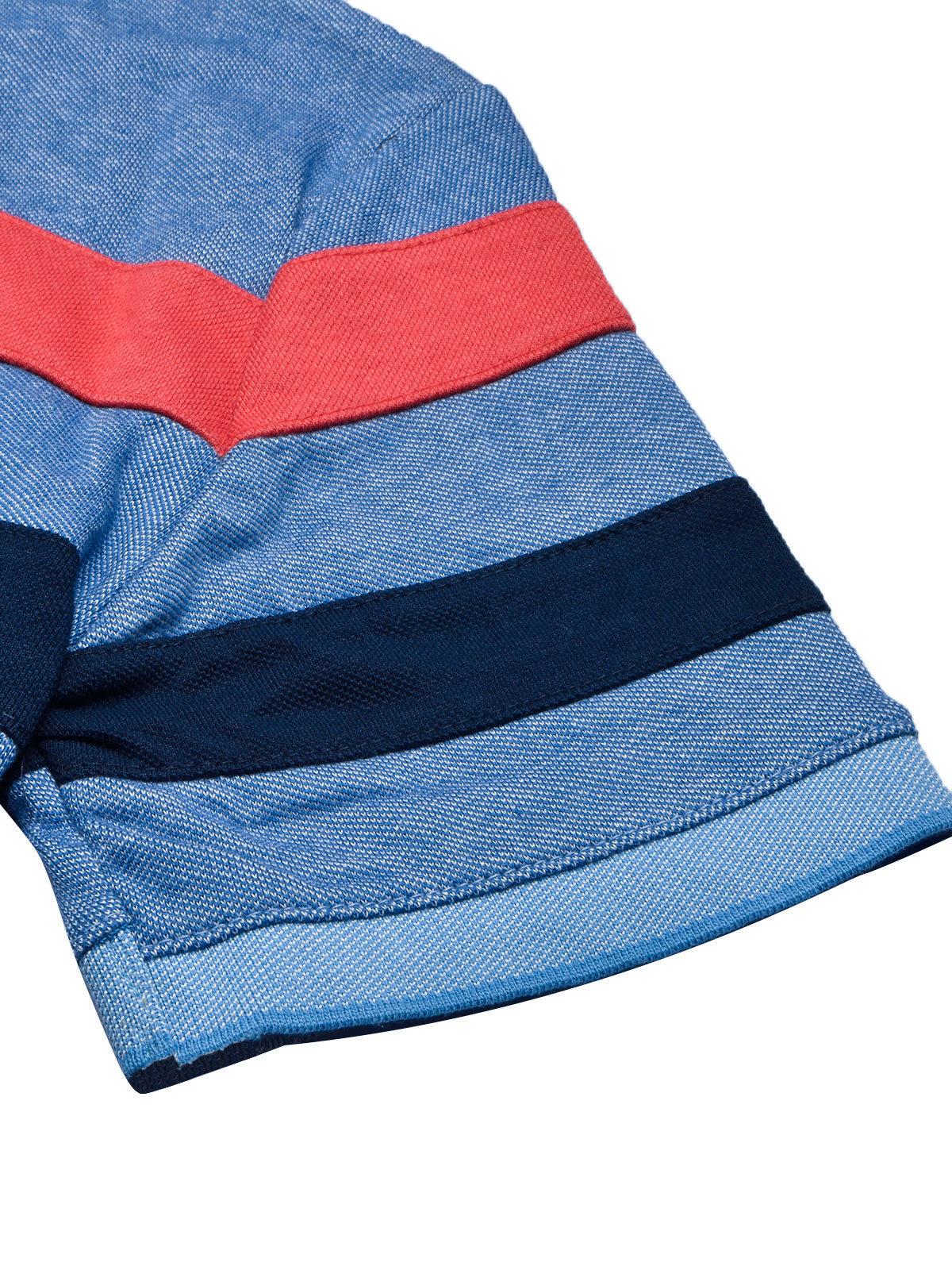 NXT Summer Polo Shirt For Men-Blue Melange with Navy & Red Stripe-BR12959