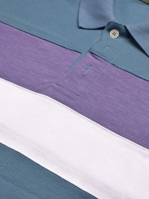 NXT Summer Polo Shirt For Men-Bond Blue with White & Purple Stripe-BR12974