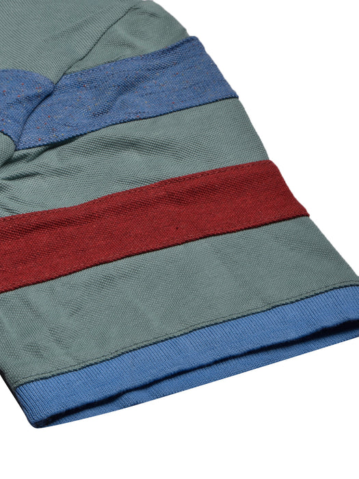 NXT Summer Polo Shirt For Men-Cyan Green with Blue & Red Stripe-BR12989