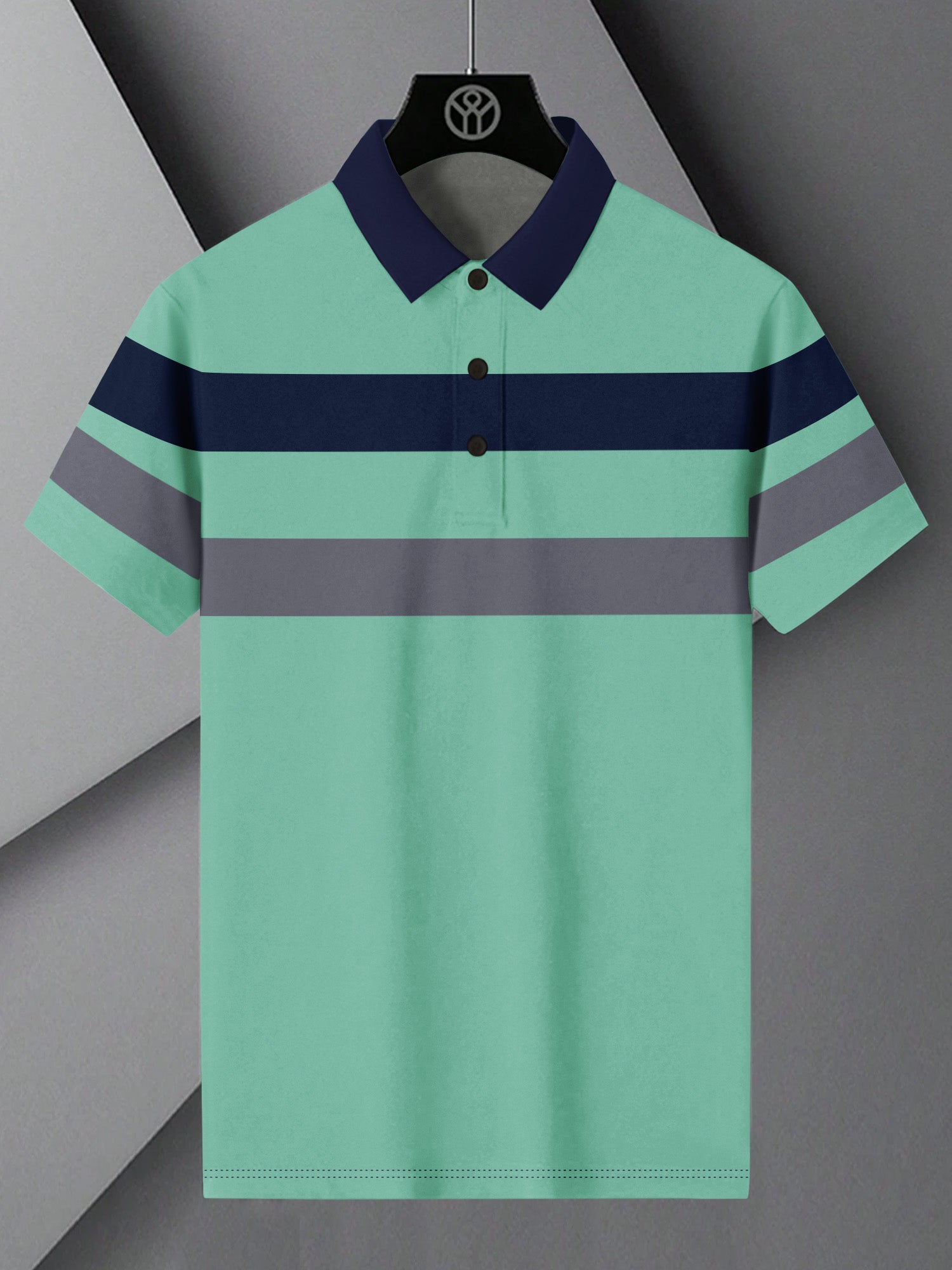 NXT Summer Polo Shirt For Men-Cyan Green with Grey & Navy-BR13041