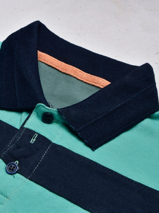 NXT Summer Polo Shirt For Men-Cyan Green with Grey & Navy-BR13041