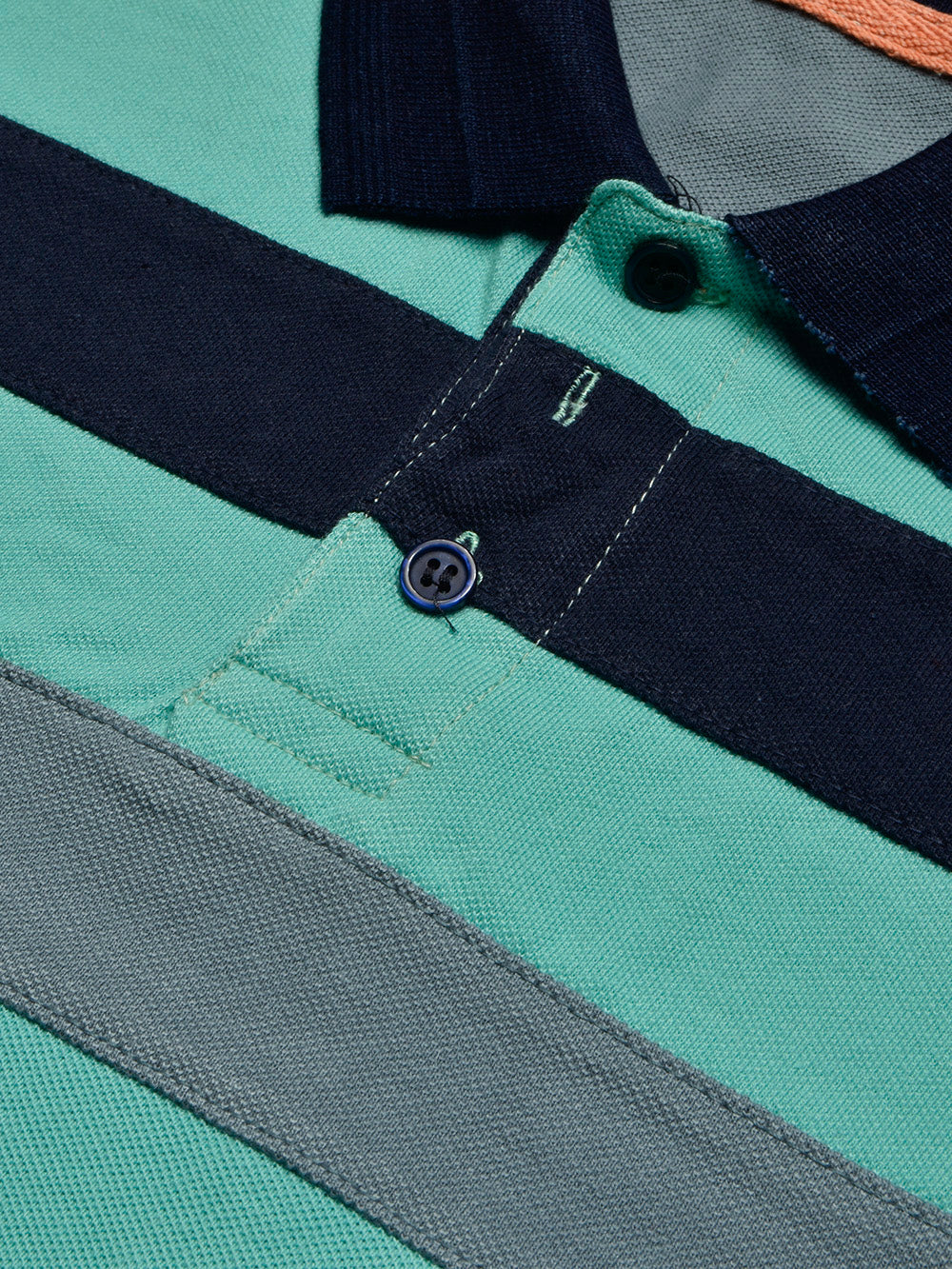 NXT Summer Polo Shirt For Men-Cyan Green with Grey & Navy-BR13041