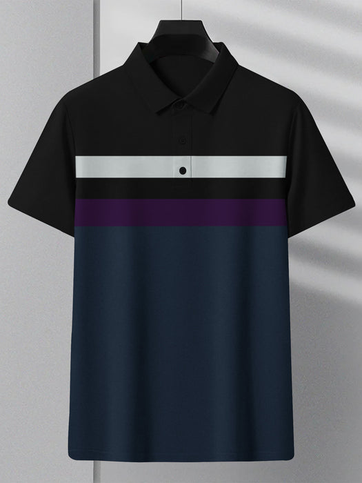 NXT Summer Polo Shirt For Men-Dark Navy With Black & Purple Stripe-BR12946