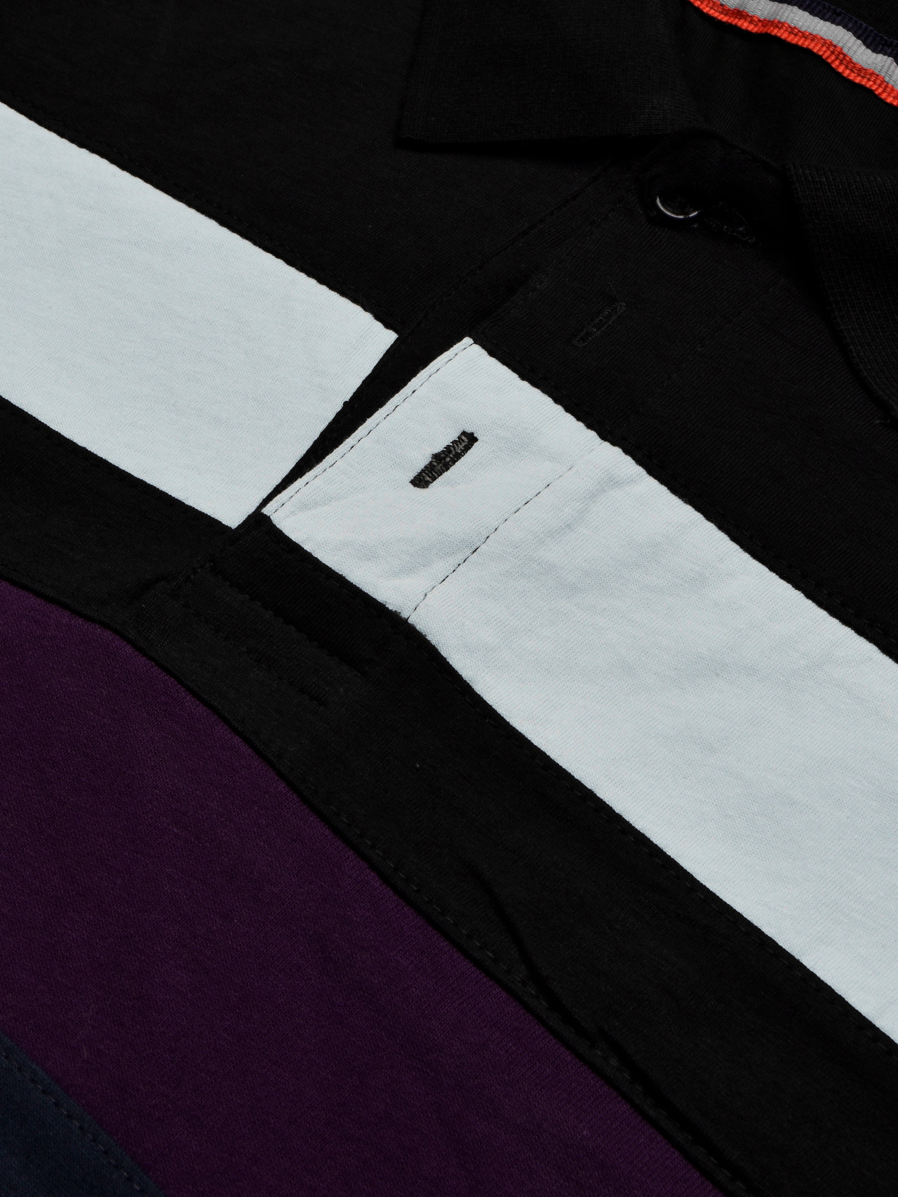 NXT Summer Polo Shirt For Men-Dark Navy With Black & Purple Stripe-BR12946
