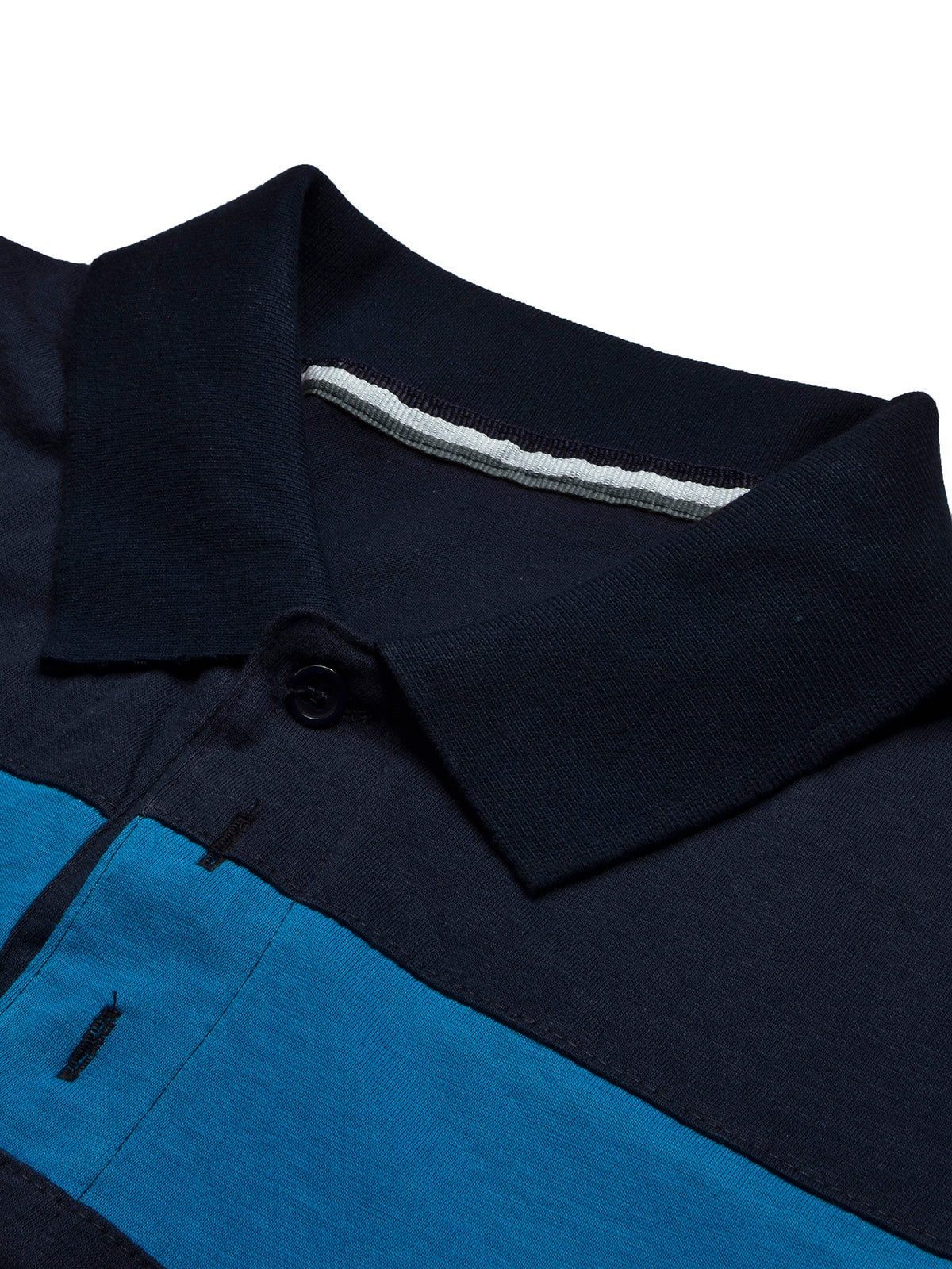 NXT Summer Polo Shirt For Men-Dark Navy With Cyan & White Stripe-BR12945