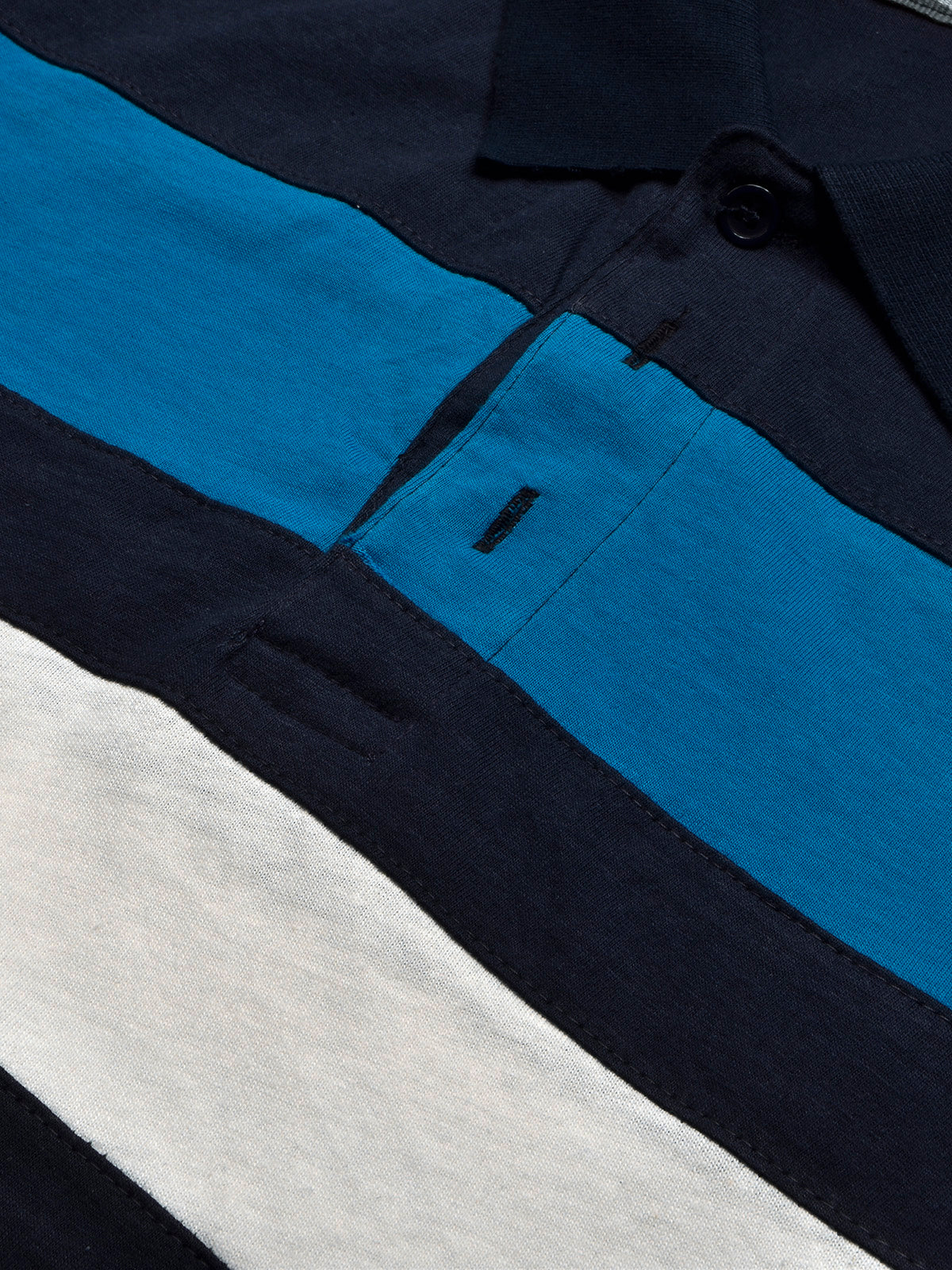 NXT Summer Polo Shirt For Men-Dark Navy With Cyan & White Stripe-BR12945