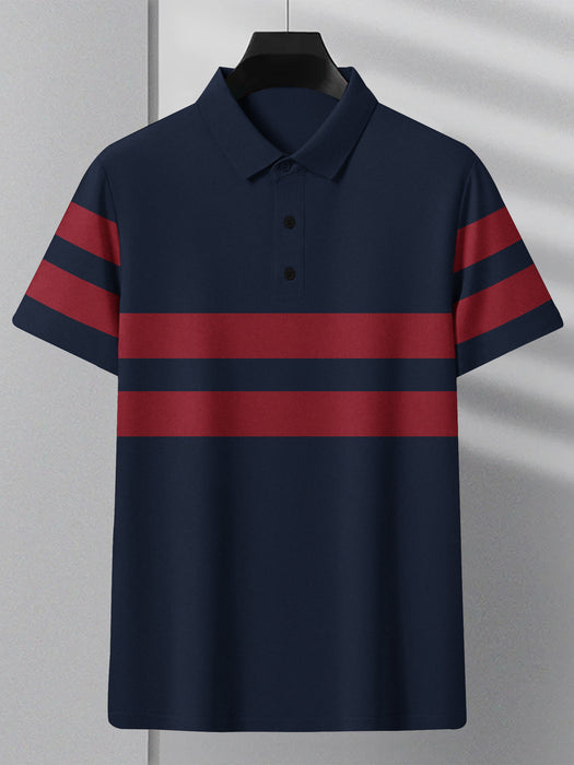 NXT Summer Polo Shirt For Men-Dark Navy With Red Stripe-BR12954