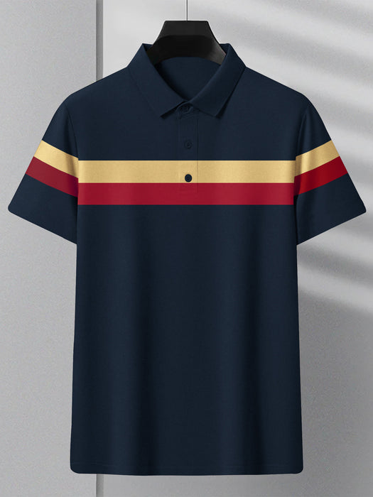 NXT Summer Polo Shirt For Men-Dark Navy With Red & Yellow Stripe-BR12953