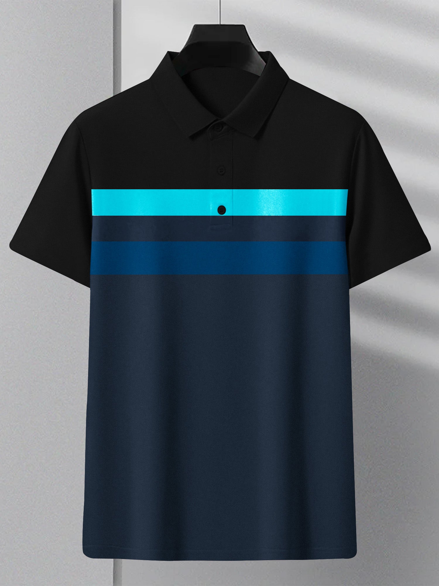 NXT Summer Polo Shirt For Men-Dark Navy With Black & Sky Stripe-BR12947