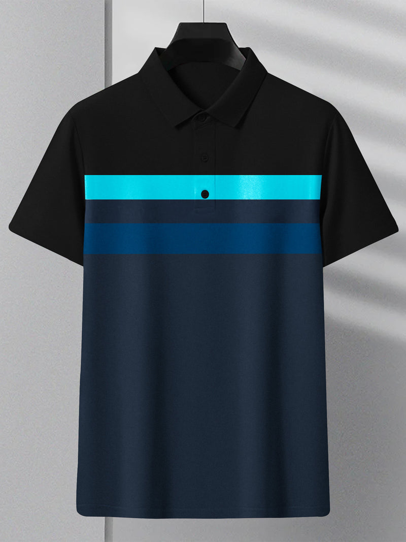 NXT Summer Polo Shirt For Men-Dark Navy With Black & Sky Stripe-BR12947