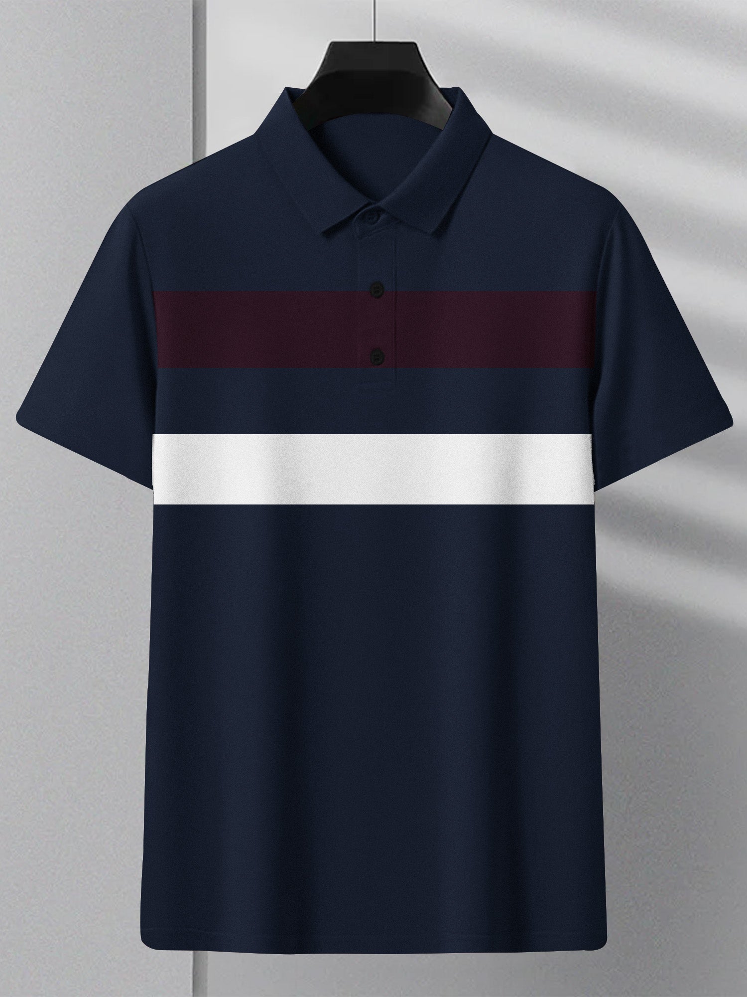 NXT Summer Polo Shirt For Men-Dark Navy With White & Maroon Stripe-BR13040