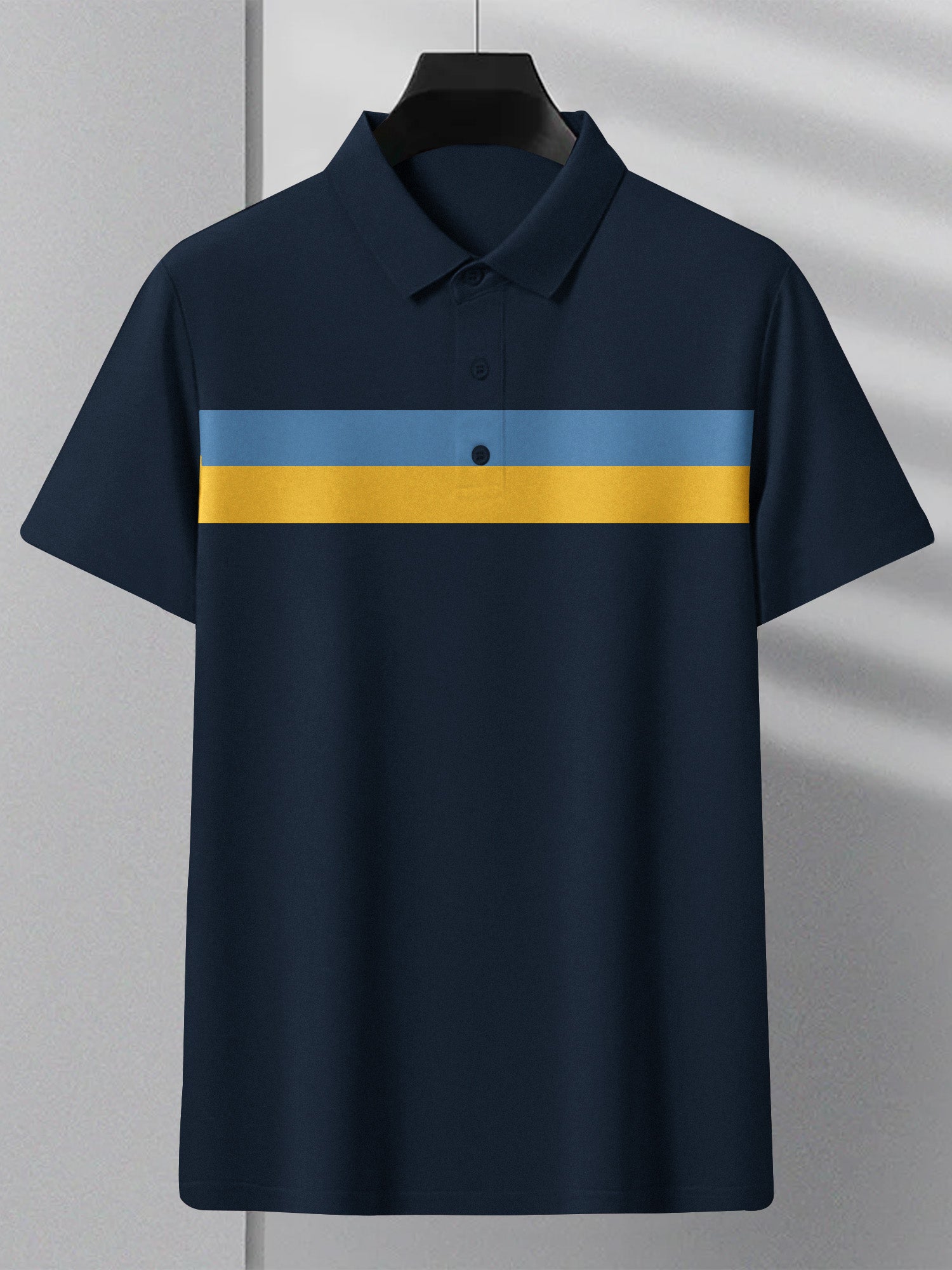 NXT Summer Polo Shirt For Men-Dark Navy With Yellow & Sky Stripe-BR12962