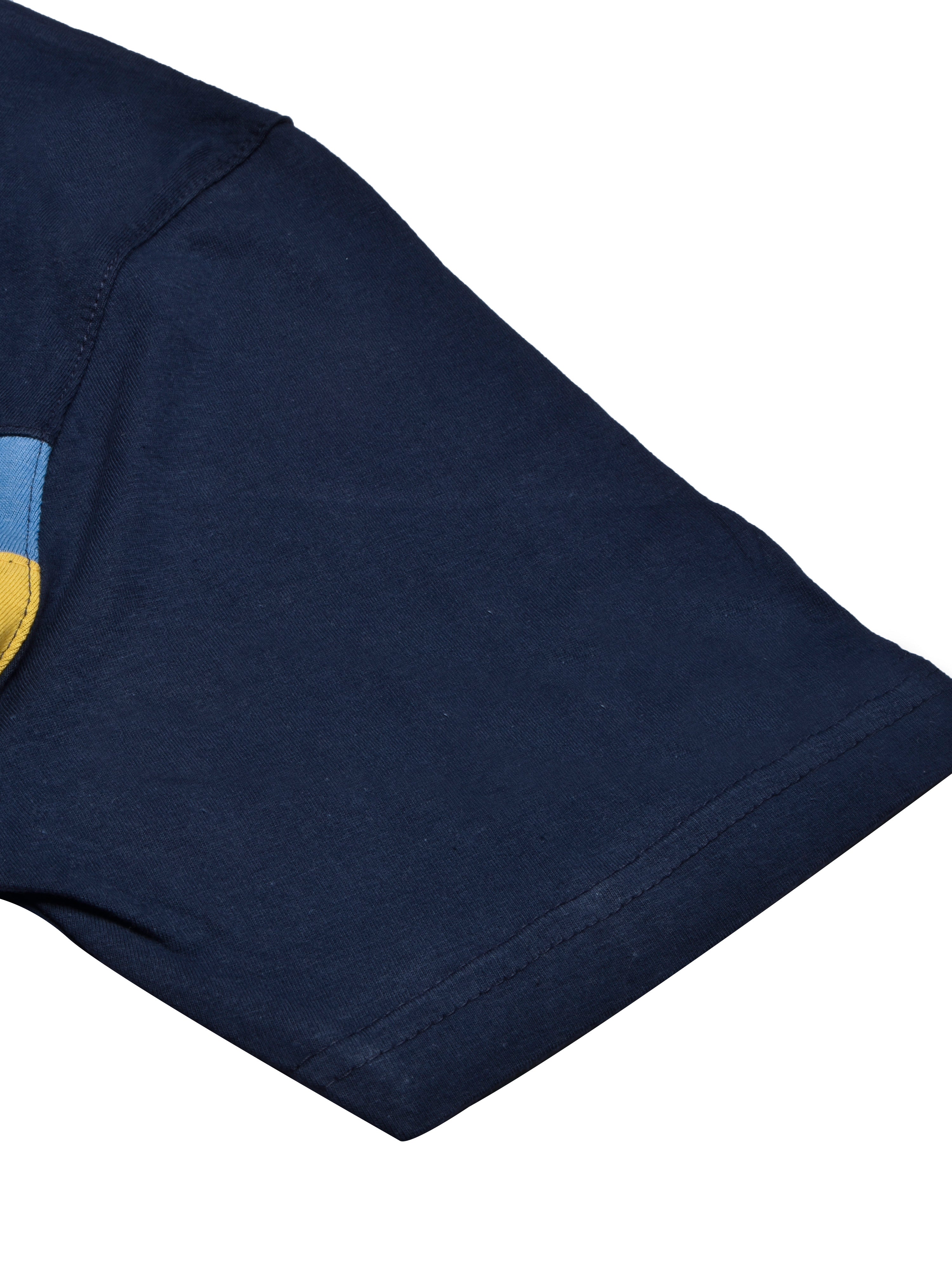 NXT Summer Polo Shirt For Men-Dark Navy With Yellow & Sky Stripe-BR12962