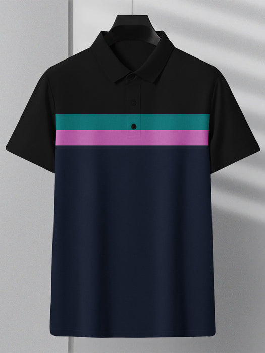 NXT Summer Polo Shirt For Men-Dark Navy With Zinc, Pink & Black Stripe-BR13016