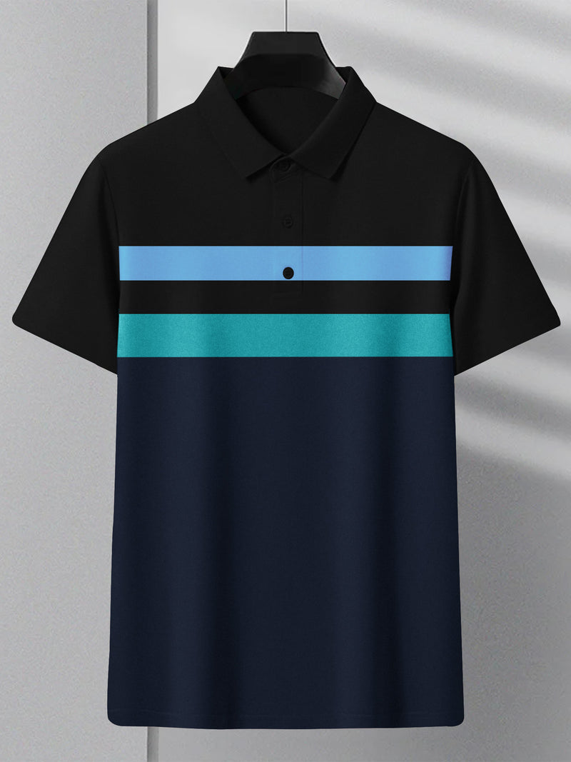 NXT Summer Polo Shirt For Men-Dark Navy With Zinc & Sky Stripe-BR12992