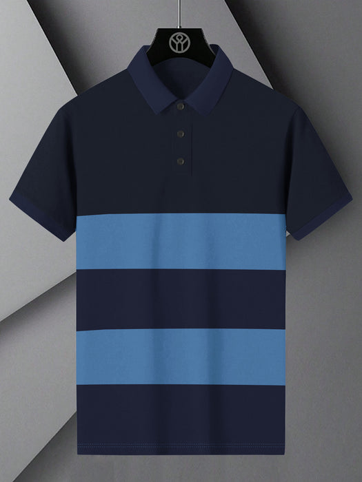 NXT Summer Polo Shirt For Men-Dark Navy with Sky & Black Panels-BR13084