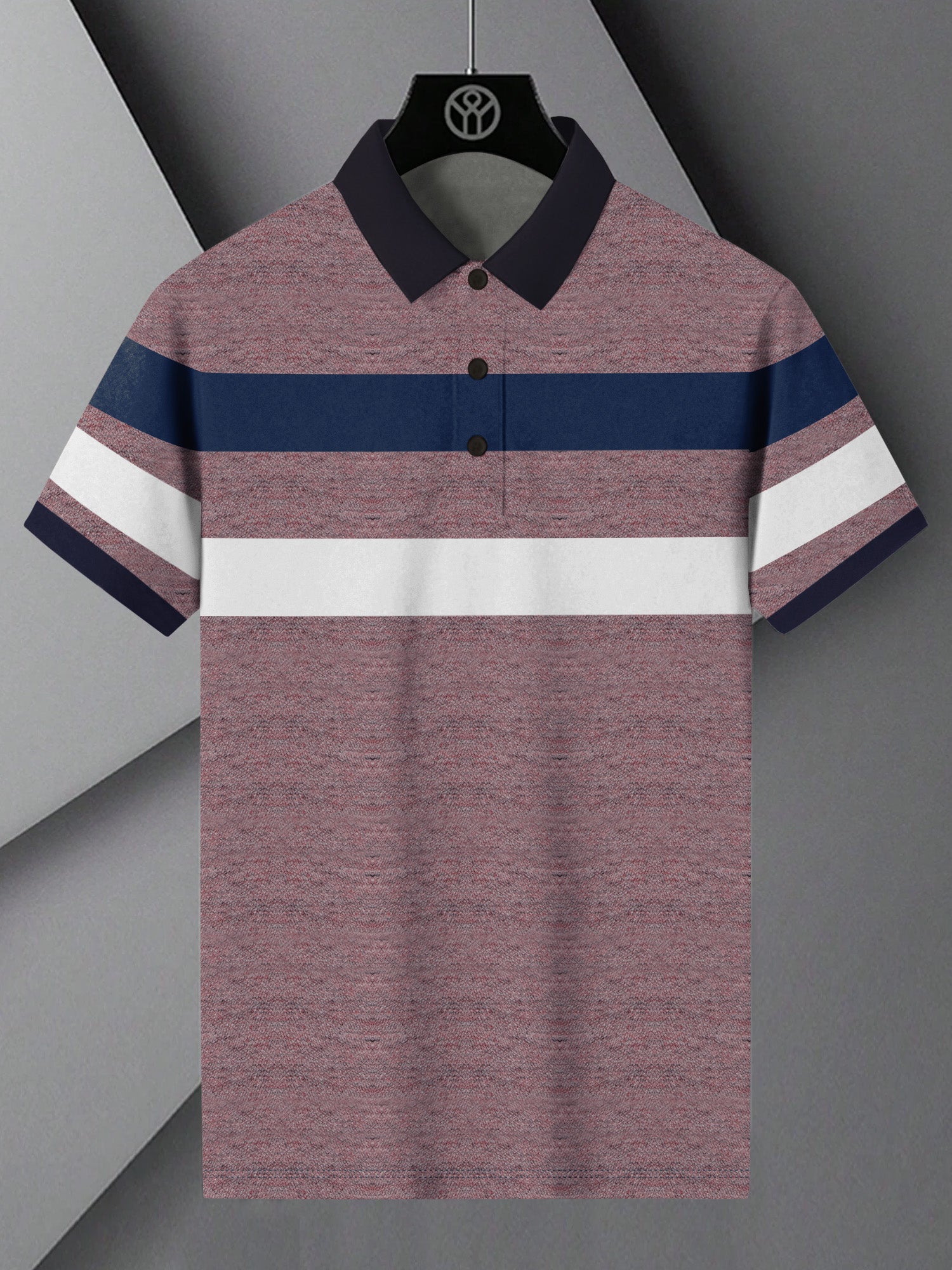 NXT Summer Polo Shirt For Men-Dark Pink Melange with White & Navy-BR13039