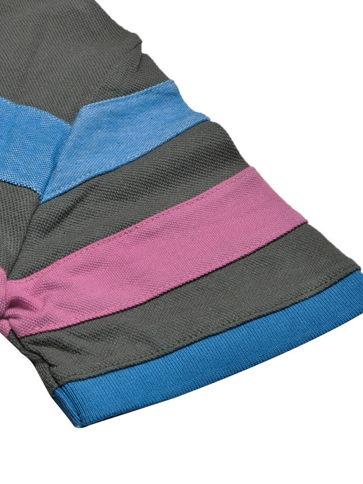 NXT Summer Polo Shirt For Men-Dark Slate Grey with Sky & Pink Stripe-BR13002