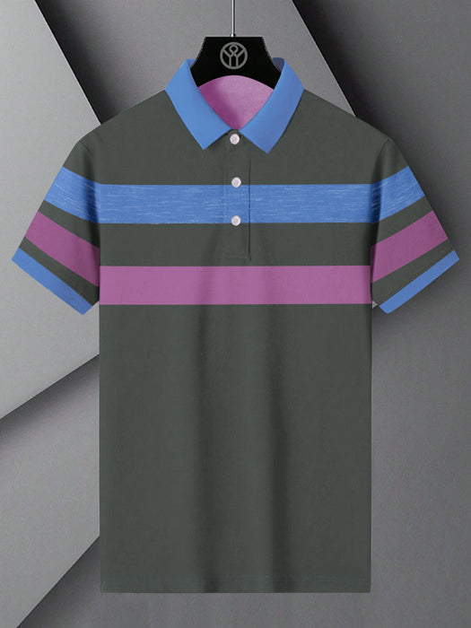 NXT Summer Polo Shirt For Men-Dark Slate Grey with Sky & Pink Stripe-BR13002