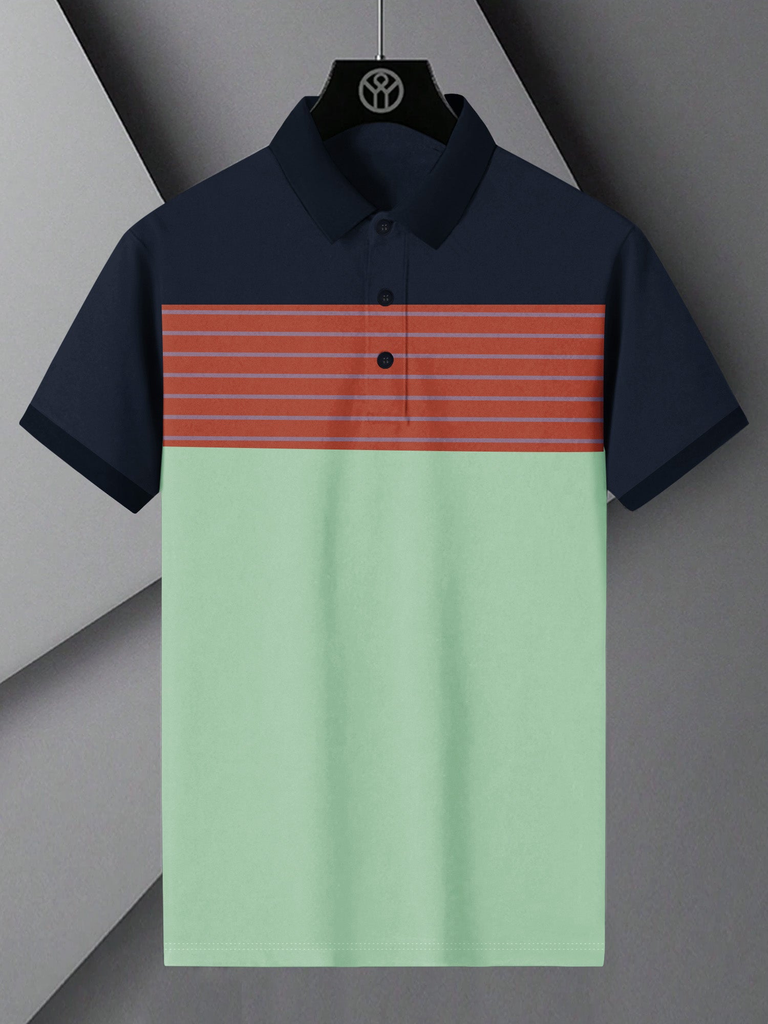 NXT Summer Polo Shirt For Men-Green with Orange & Navy Panel-BR13053
