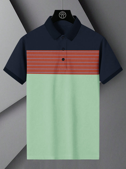 NXT Summer Polo Shirt For Men-Green with Orange & Navy Panel-BR13053