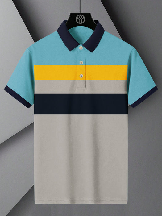 NXT Summer Polo Shirt For Men-Grey with Black, Yellow & Sky Stripe-BR12990