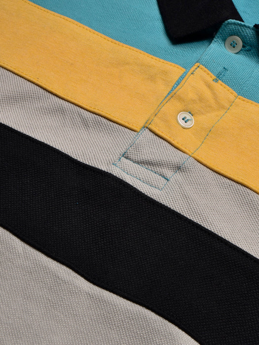 NXT Summer Polo Shirt For Men-Grey with Black, Yellow & Sky Stripe-BR12990