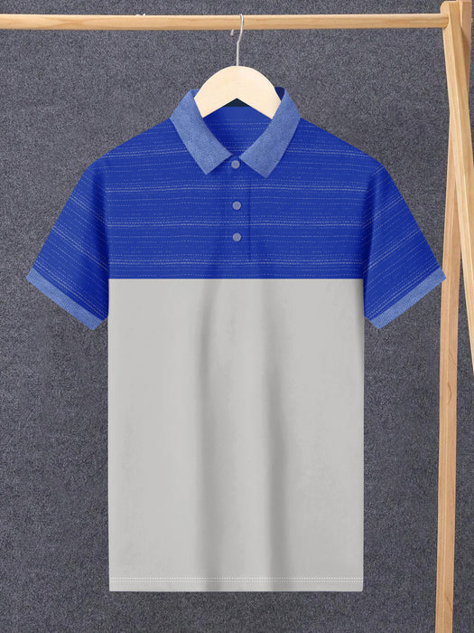 NXT Summer Polo Shirt For Men-Grey with Blue Lining-BR13054