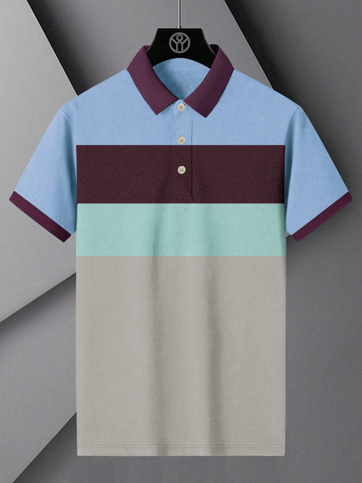 NXT Summer Polo Shirt For Men-Grey with Green & Maroon Stripe-BR12963