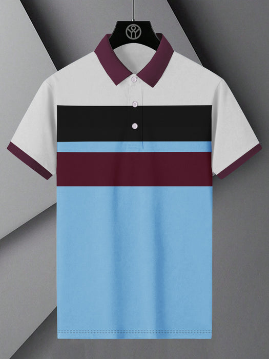 NXT Summer Polo Shirt For Men-Light Grey with Sky & Maroon-BR13057