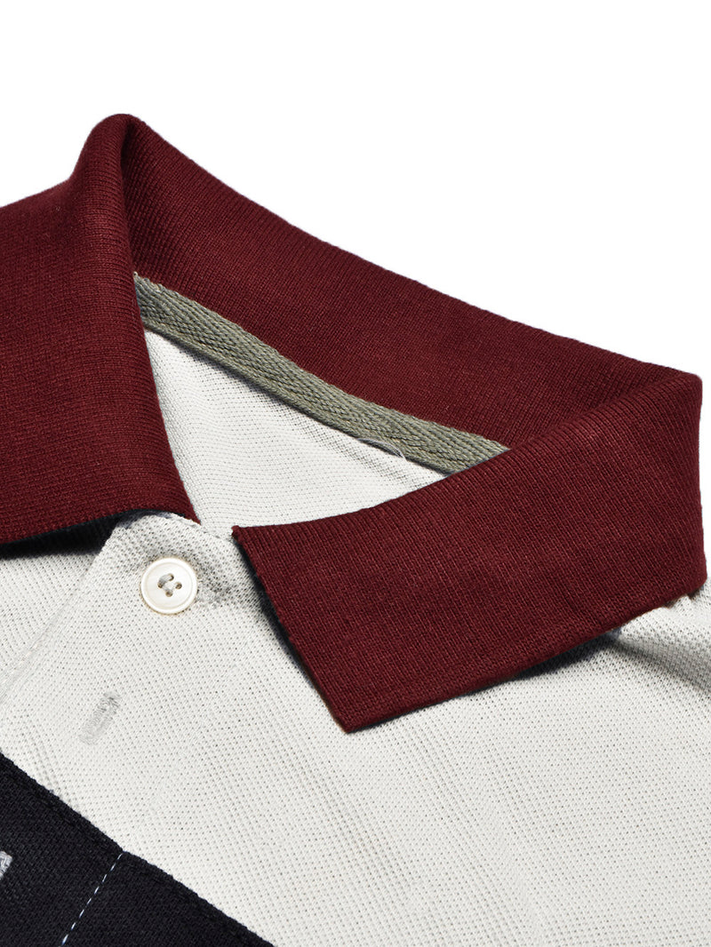 NXT Summer Polo Shirt For Men-Light Grey with Sky & Maroon-BR13057