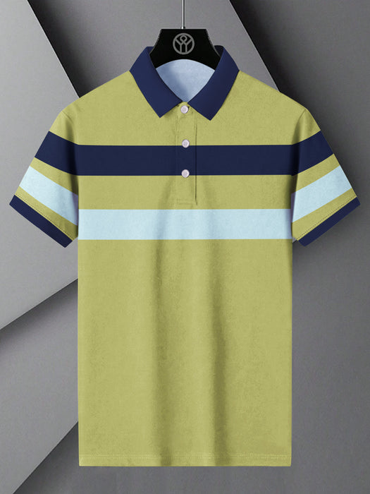 NXT Summer Polo Shirt For Men-Lime Green with Navy & Sky Stripe-BR13019