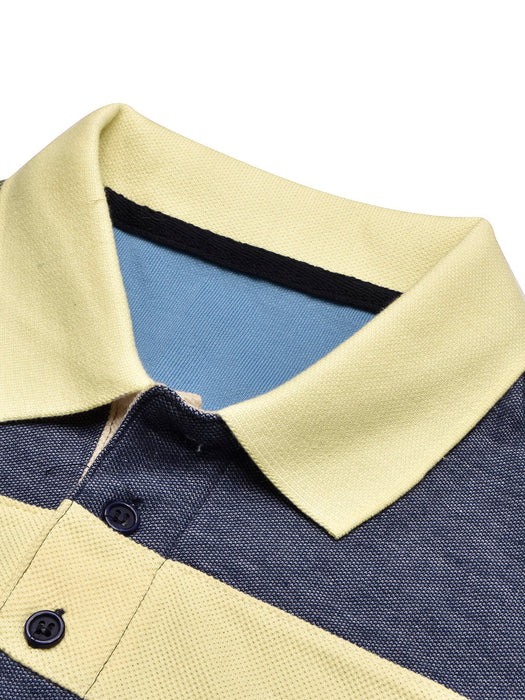 NXT Summer Polo Shirt For Men-Navy Melange with Sky & Yellow Stripe-BR13001