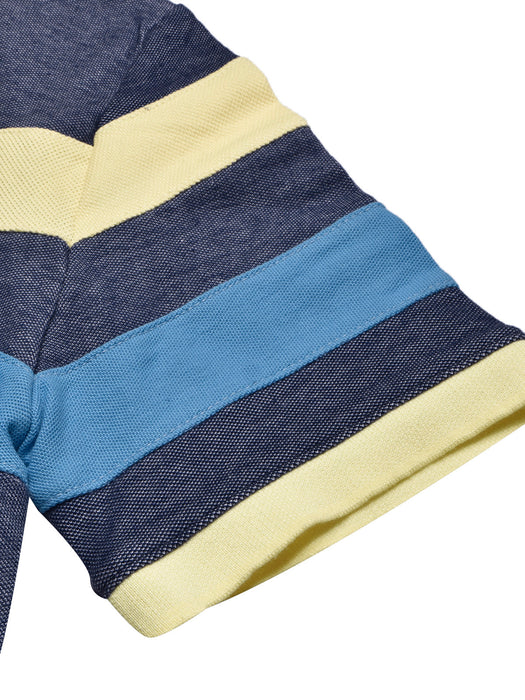 NXT Summer Polo Shirt For Men-Navy Melange with Sky & Yellow Stripe-BR13001