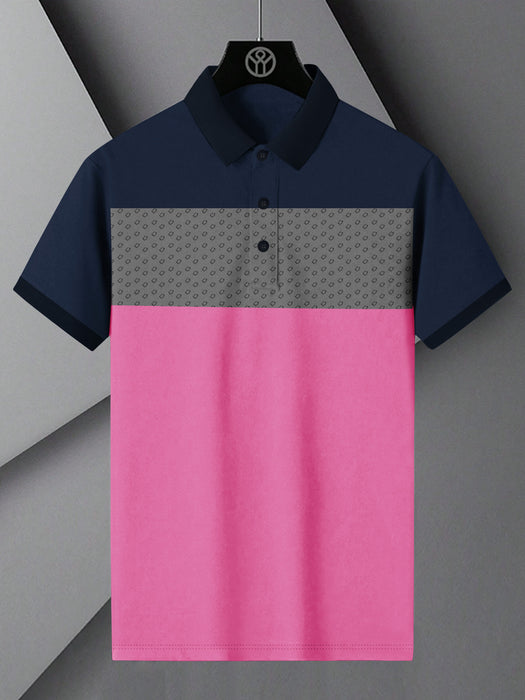 NXT Summer Polo Shirt For Men-Pink with Grey & Navy-BR13062