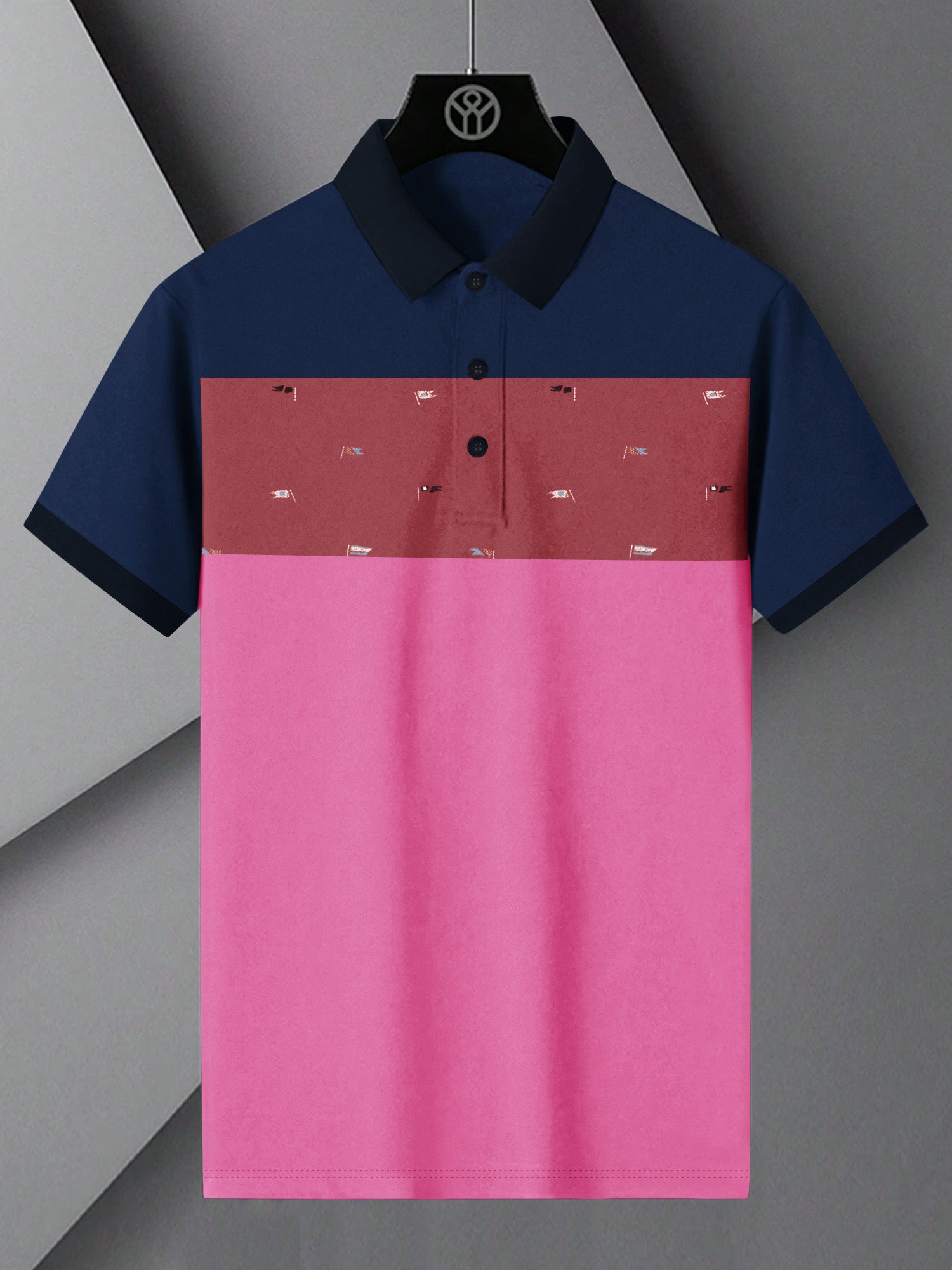 NXT Summer Polo Shirt For Men-Pink with Navy & Red Stripe-BR13004