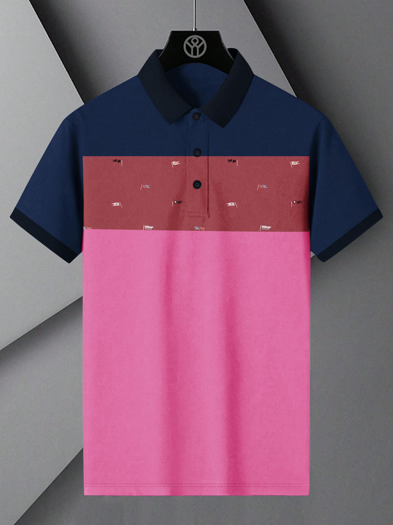 NXT Summer Polo Shirt For Men-Pink with Navy & Red Stripe-BR13004