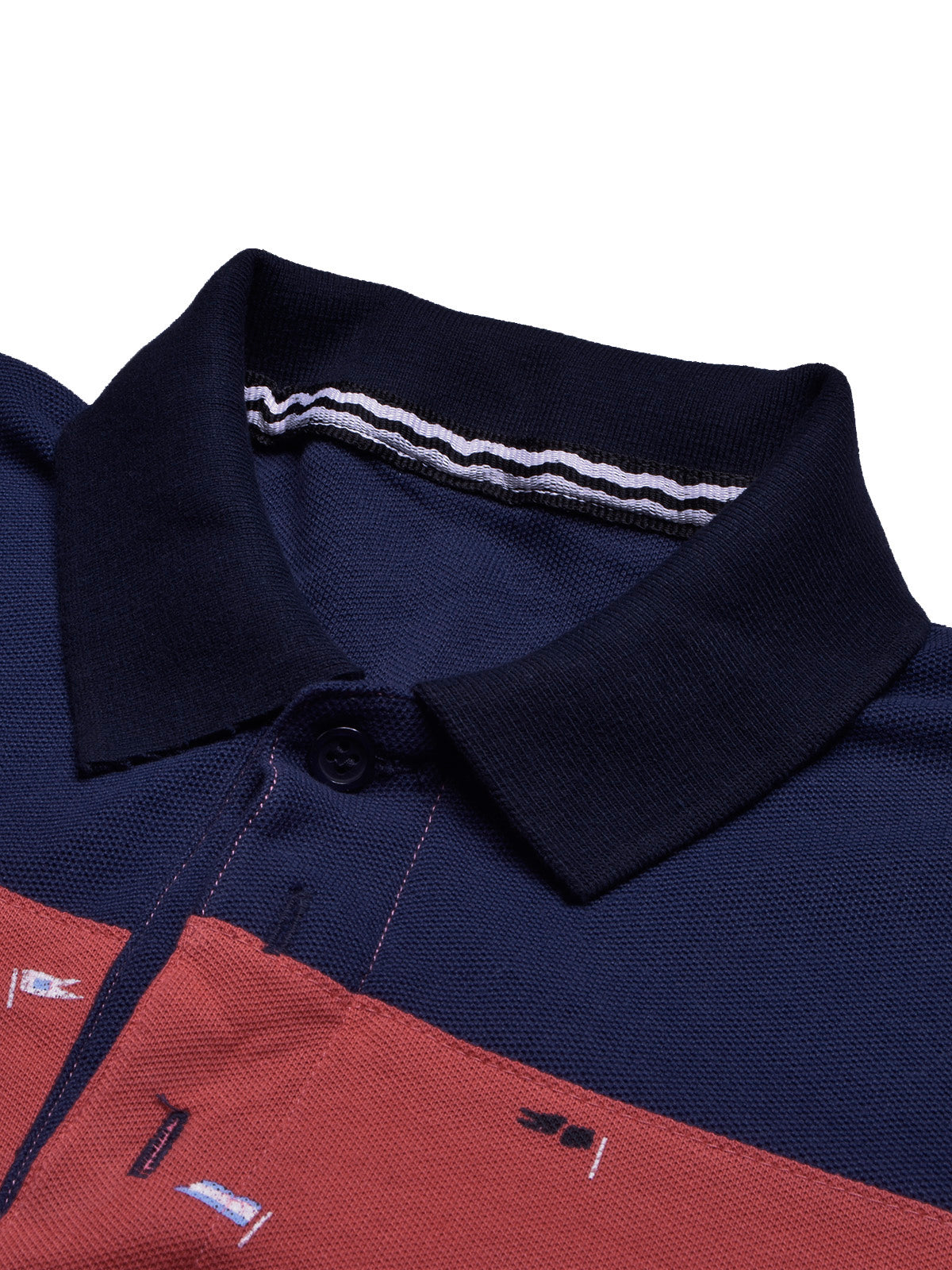 NXT Summer Polo Shirt For Men-Pink with Navy & Red Stripe-BR13004