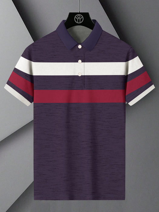 NXT Summer Polo Shirt For Men-Purple Melange with White & Red Stripe-BR12988