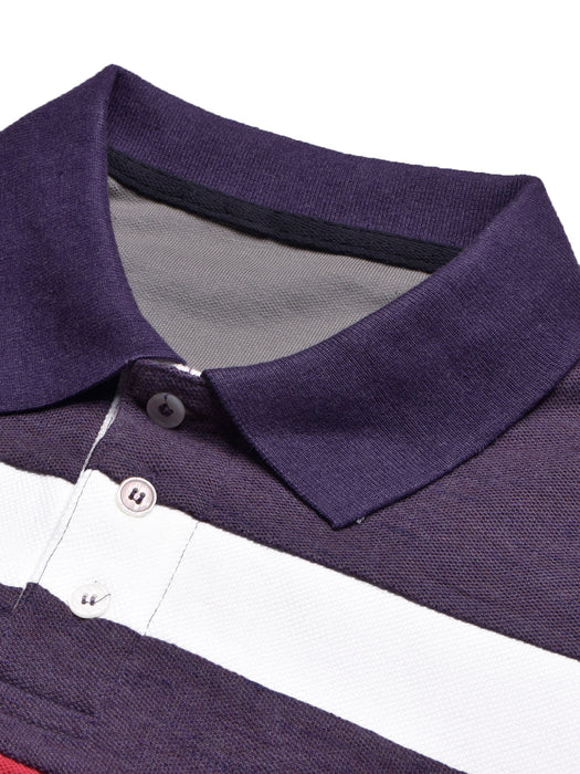 NXT Summer Polo Shirt For Men-Purple Melange with White & Red Stripe-BR12988