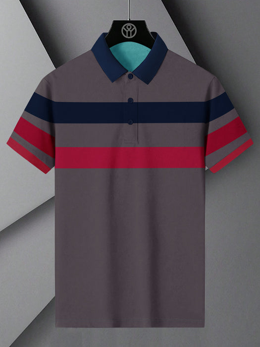 NXT Summer Polo Shirt For Men-Brown with Navy & Red Stripe-BE724/BR12976