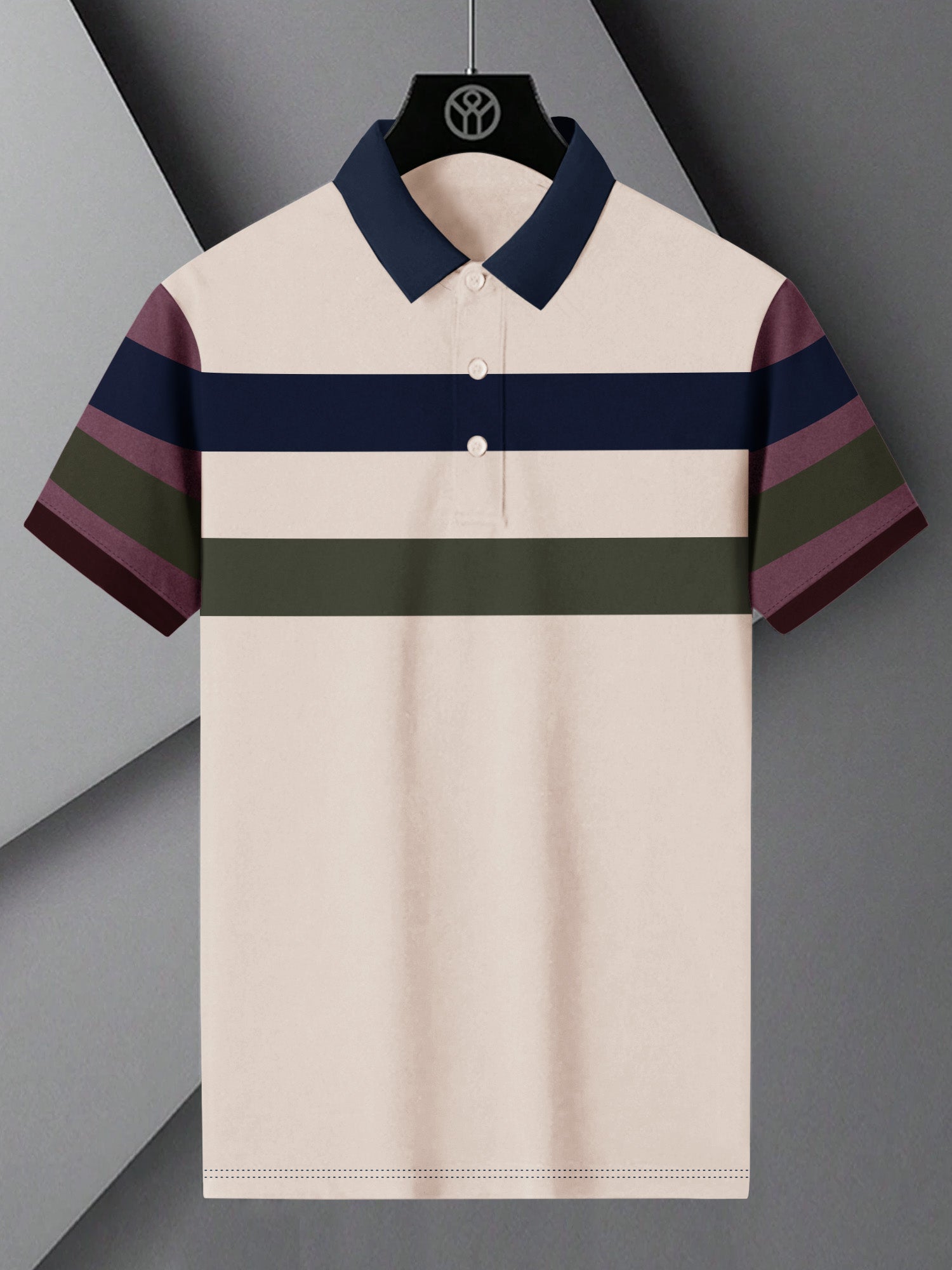 NXT Summer Polo Shirt For Men-Skin with Navy & Olive Stripe-BR12956